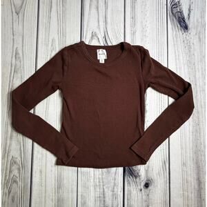 Maeve Anthropologie Sz XS Long Sleeve Ribbed Brown Crop Top Shirt